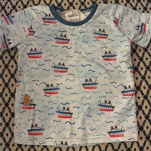 Light Blue Short Sleeve Kids Ship-Print Tee